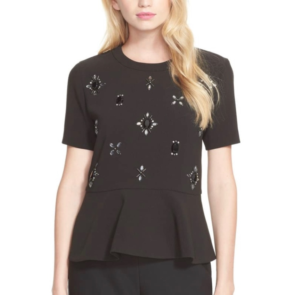 Kate Spade Black Embellished Peplum Top